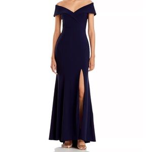 Aqua Off-The-Shoulder Gown - Navy, Size 2